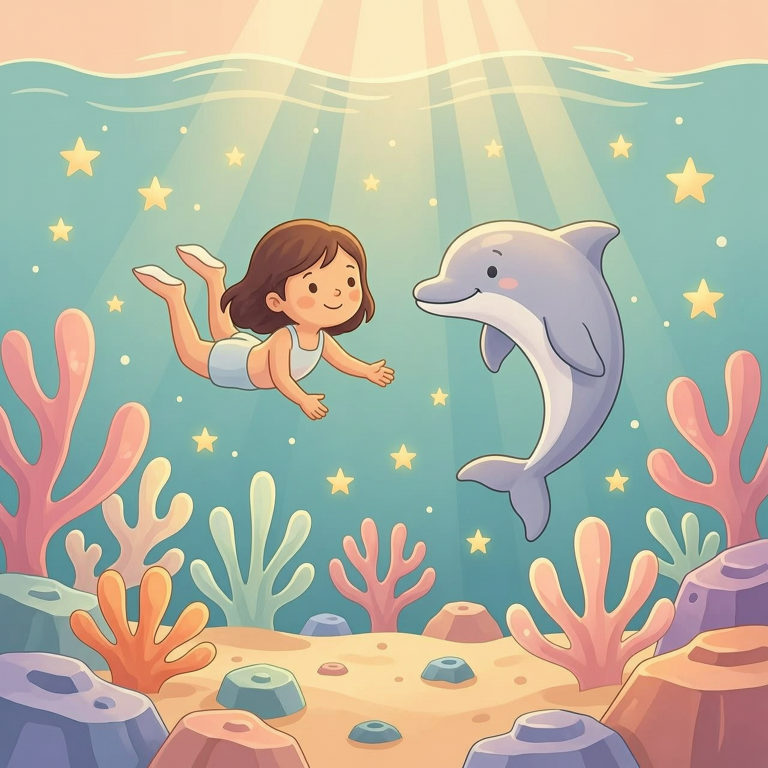 Underwater Quest — child swimming with a dolphin